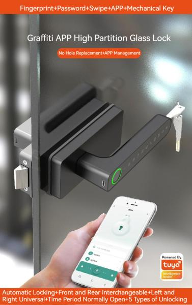 Office Tuya Wireless Control Smart Glass Door Lock Fingerprint IC Card Access