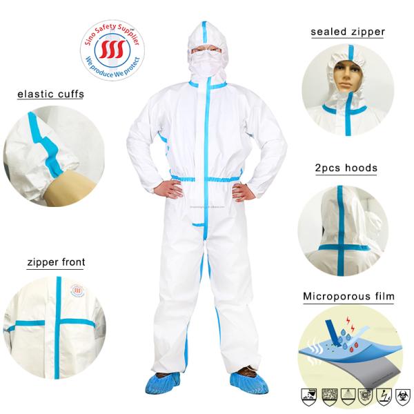 CE PPE EN14605 Type 4 Disposable Coveralls Breathable Hooded Coverall Suit