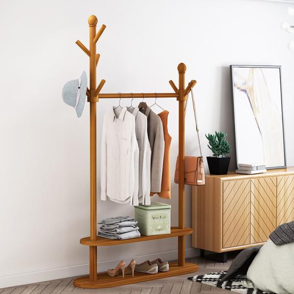 Roydom Office Coat Bamboo Cloth Hanger Stand With Shelves
