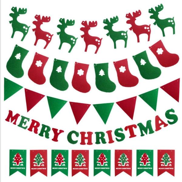 Home Decoration Merry Christmas Party Crafts Felt Banner Flag Customized Size