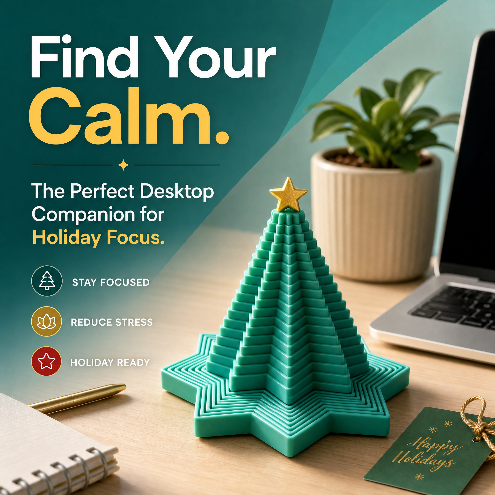 Stretchable 3D Printed Holiday Decoration Xmas Tree Stress Relief Desktop Decor