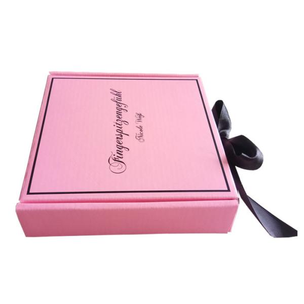 Pink Ribbon Closure Corrugated Gift Box For Girls Dress / Hair Extension