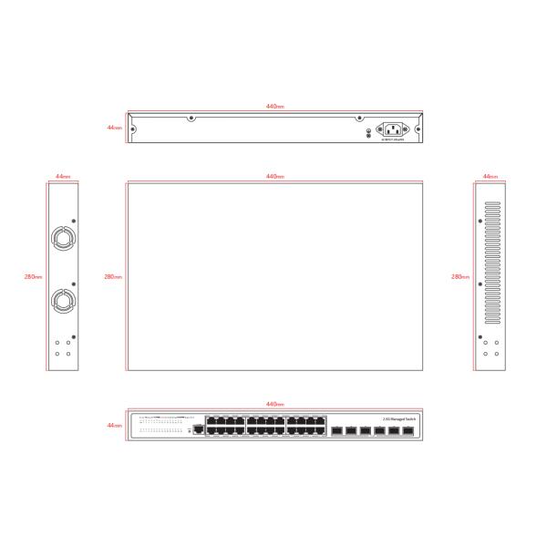 24 Port 2.5G Ethernet L3 Managed Switch With 10G Fiber Uplink Single AC Input