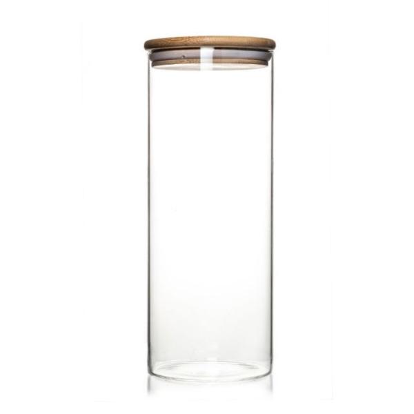 Custom Design Jar Food Storage Canister Transparent Borosilicate Glass With Bamboo Cover