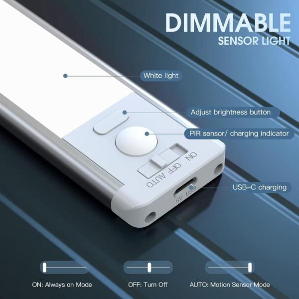 Under Cabinet Lighting,40 LED Rechargeable Battery Operated Motion Sensor Light Indoor  Magnetic Dimmable Closet Lights, Wireless Under Counter Lights for Kitchen, Stairs