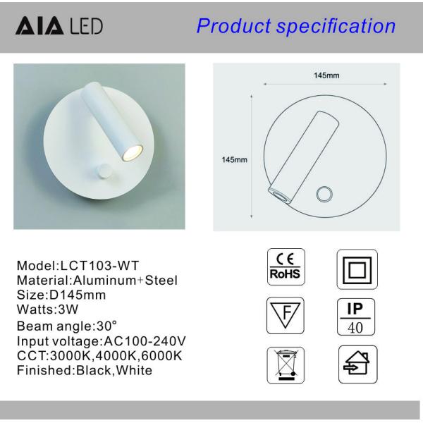Manufacturer Creative rotating wall lamp bedside wall light bedroom hotel with switch spotlight reading lamps