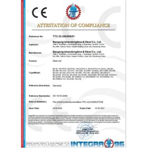 Bao gang (Shangdong) Iron and Steel Co.,Ltd Сертификации