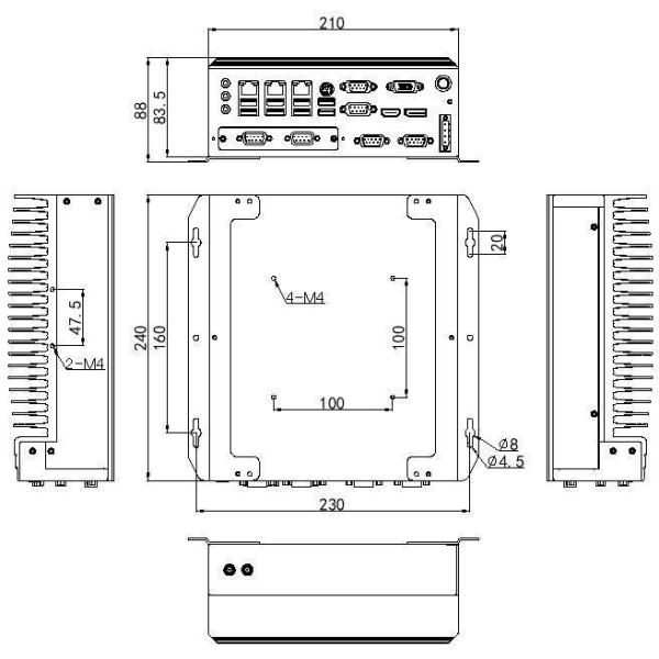 IBOX-708C Промышленный мини-ПК поддержка HDMI/DP/VGA 6*COM 8*USB3.0