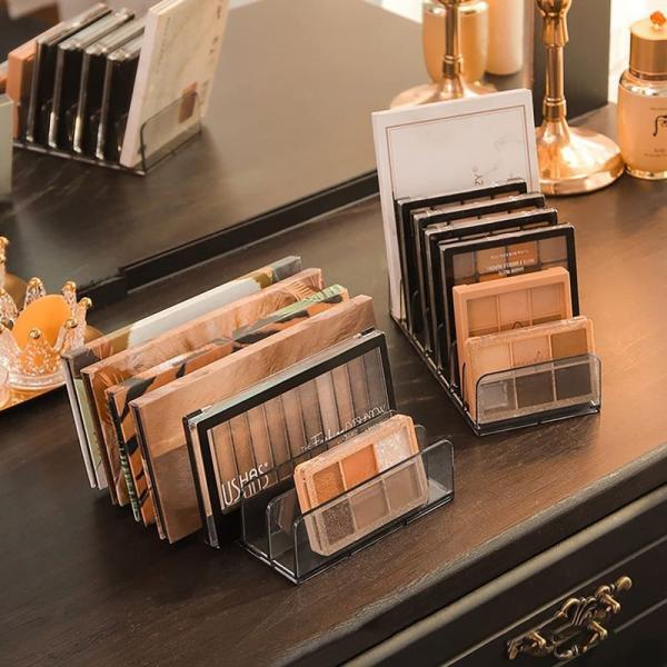 Organizador de maquillaje y sombra de ojos acrílico transparente con divisores Caja de almacenamiento de escritorio para polvo de rubor y cosméticos