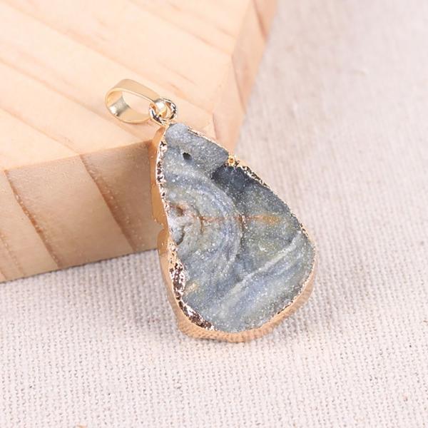 Art Collectible Agate Slice Pendant Silver/Gold Plated Edge Feng Shui Theme Unique Design Handcrafted