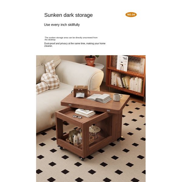 Custom Solid Wood Coffee Table Mobile Extendable Wheeled Trolley Foldable Rotating Sofa Corner Sofa Side Table for Living Room