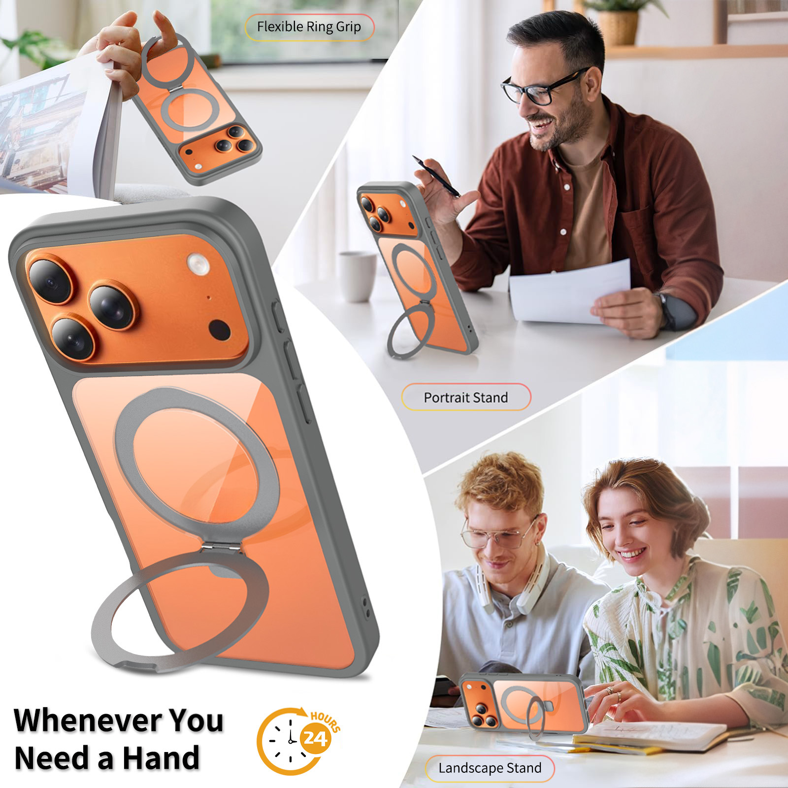 Factory OEM ODM Magnetic Ring Stand Phone Case Shockproof Clear Back Protective Shell Support Custom Logo Packaging Color