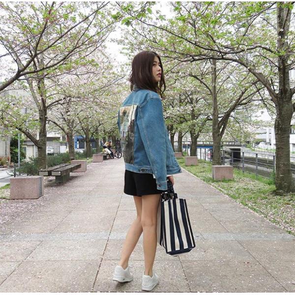 Large-Capacity Stripe Canvas Handbag Women Bag  Simple Supermarket Green Shopping Bags