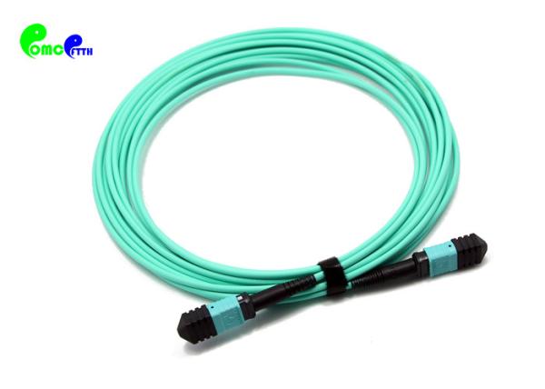 OM3 12F 3.0mm MPO Trunk Cable MPO Female to MPO Female 50 / 125μm With LSZH Aqua 10M Polarity B MPO Fiber Cable
