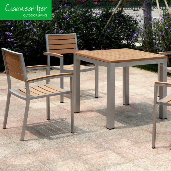Outdoor Furniture Modern Teak Wood Dining Table And Chair Set Aluminum Patio Garden Set for Courtyard Design Style Modern