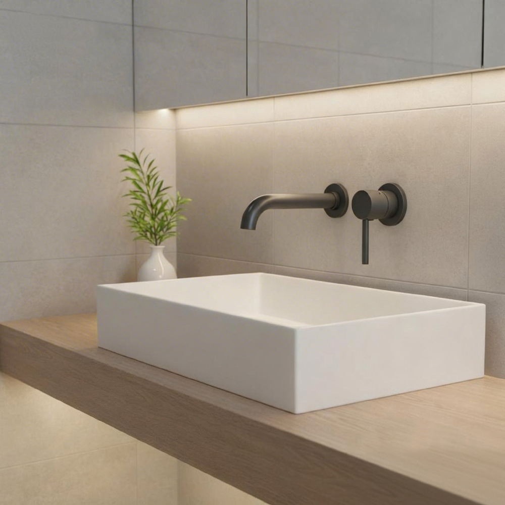 Wall-mounted Basin Faucet with Brass Body and 35mm Ceramic Cartridge Suitable for Washbasin Chrome Matte Black Gunmetal Grey Finishes