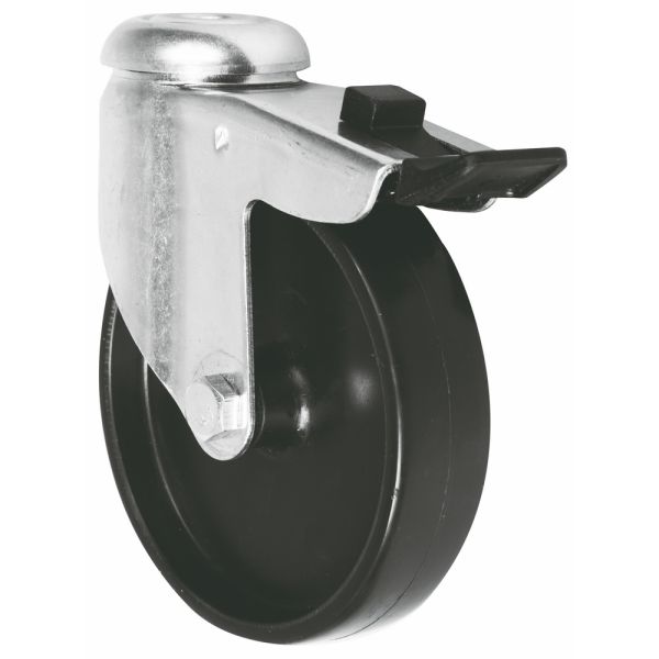 European Castor Supermarket Equipment 2 3 Inch Polypropylene Stainless Steel Plain Casters Brake 50-75kg Load Capacity Black