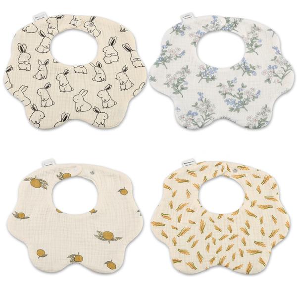 Organic Cotton Flower Shape Printed 6 Layers Muslin Cotton Baby Feeding Bibs Baby Cotton Bibs