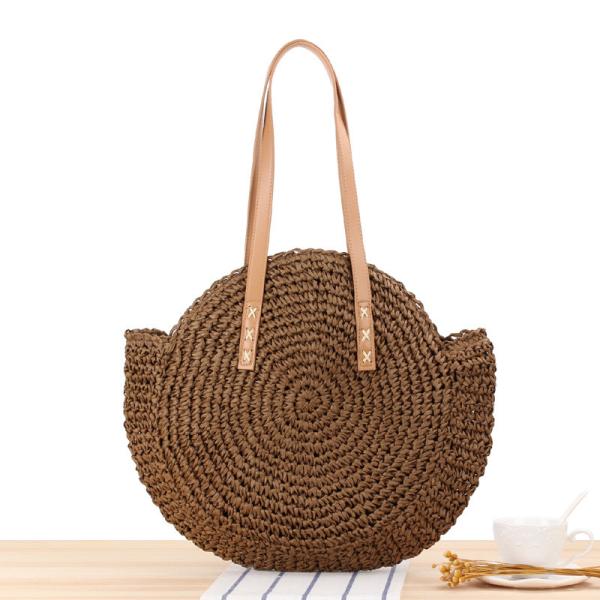 A praia tecida vintage das bolsas do verão ensaca a mala a tiracolo feito a mão redonda