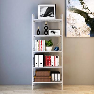 Shelving home branco do fio da sala da biblioteca, cremalheira ajustável do armazenamento de cinco prateleiras