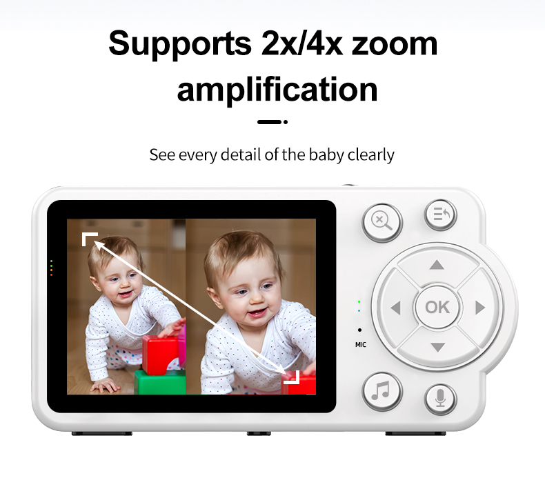 Smart Baby Pet Monitor With Camera and Audio 480P 2.8 Inch Screen 4X Zoom Sleep Surveillance IR Night Vision Two-Way Audio Cam