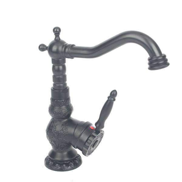 Contemporary Design Brass Main Body Black Basin Mixer Tap with Luxury Matte Chrome Finish