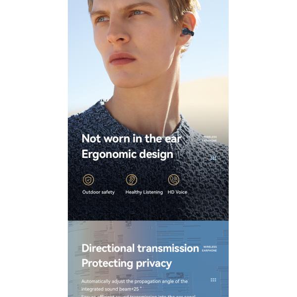 HiFi Stereo Bone Conduction True Wireless Earphone with 20cm Charging Cable and Mic