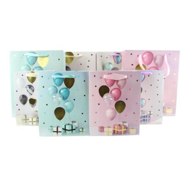 Gold Stamping Party Balloon Gift Bags With Handle Pink Printed Logo