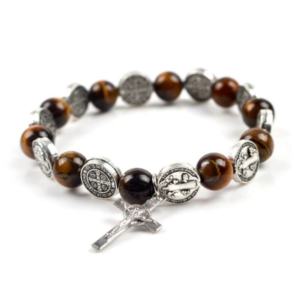 Vintage Cross Charm Christian Rosary Bracelet