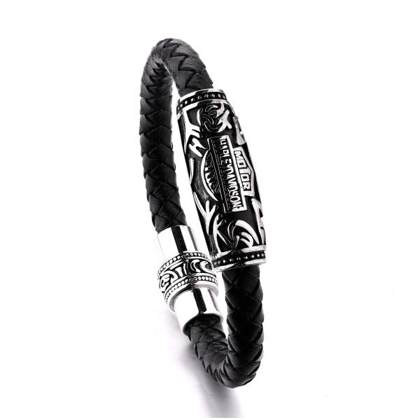 Man's Stainless Steel Clasp Braided Leather Bracelet Wholesale For Party