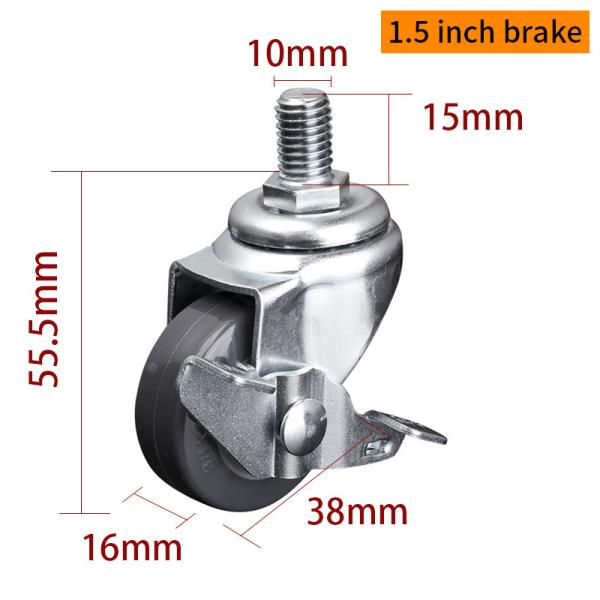 EDL Mini Caster Wheels 1.5 pulgadas 30Kg TPU de color gris por girador y freno 2015S-72