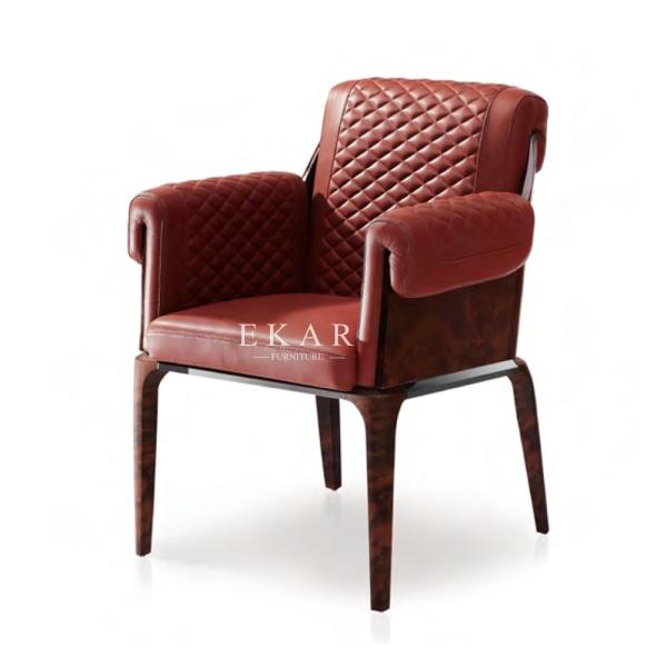 Red Leather Armchair Upholstered Dining Room Chair With Arm W006D5