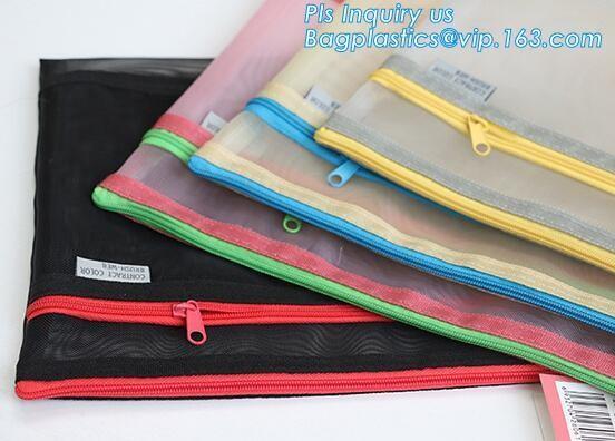 custom brand pvc mesh zippered bag, zipper document file bag with logo printed, mesh zipper Pouch bag A4/A5/A3 envelope