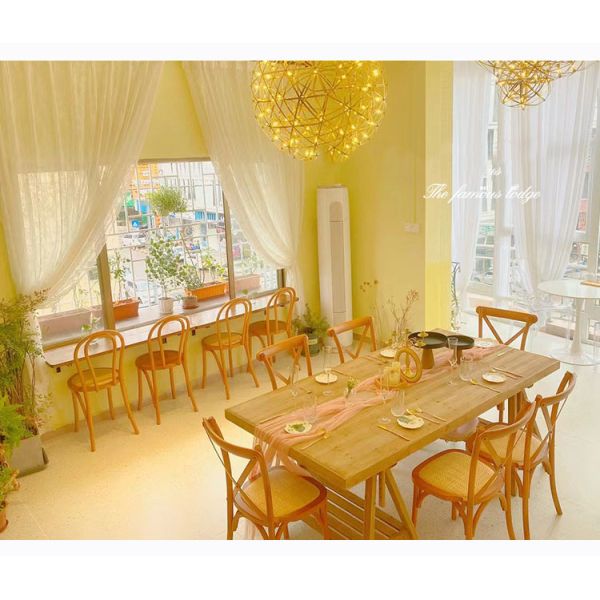 American Retro Black Solid Beech Wood Frame Woven Rattan Seat Bistro Restaurant Dining Side Chair Wholesale