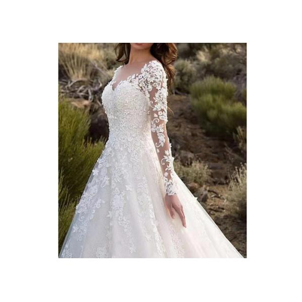 Floral Lace Big Long Tail Bridal Gown / Long Sleeve Bridesmaid Dresses