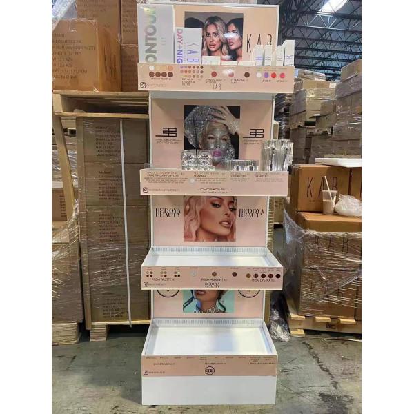 Double-sided Modern Cosmetics Display Stand with Poster and Wheels