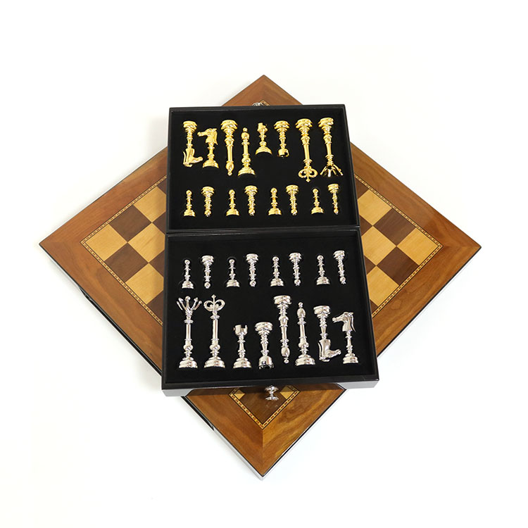 Modern Style Wooden & Zinc-Alloy Chess Set with Customized Logo Chessboard for Chess Game