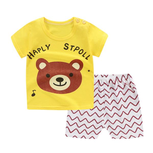 Summer Kids Pajama Set Plain Animal Short Sleeve Tee And Shorts