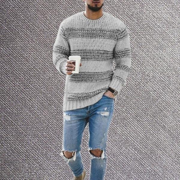 NO Needle Detection Men's Striped Sweater for Casual Wear 2023 Round Neck Knitted Top