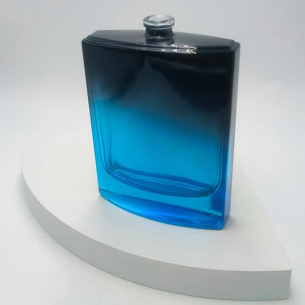 Custom 100ml Square Glass Luxury And Elegant Empty Perfume Bottle Pump Sprayer Gradient Black And Blue Color 15mm Neck