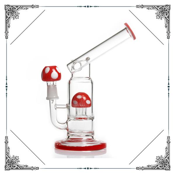 America Red Glass Oil Rig Bong With Mushroom Percolator Hookah Rock Water Bubbler