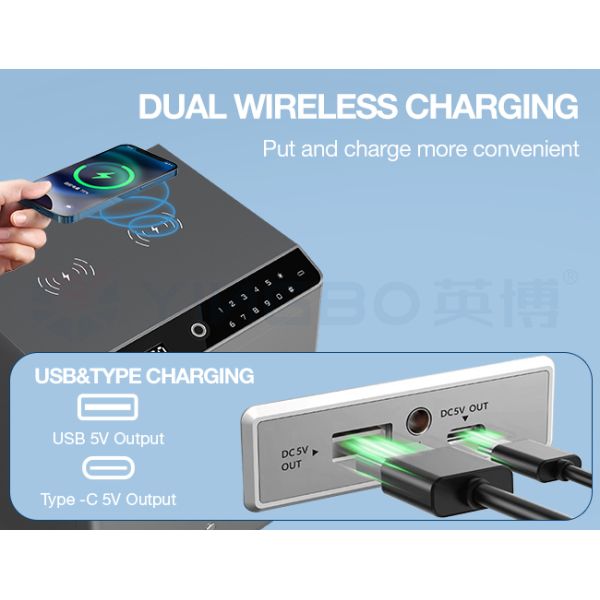 Wireless Charging Smart Safe Box USB and Type-C Output Night Table Luxury Leather