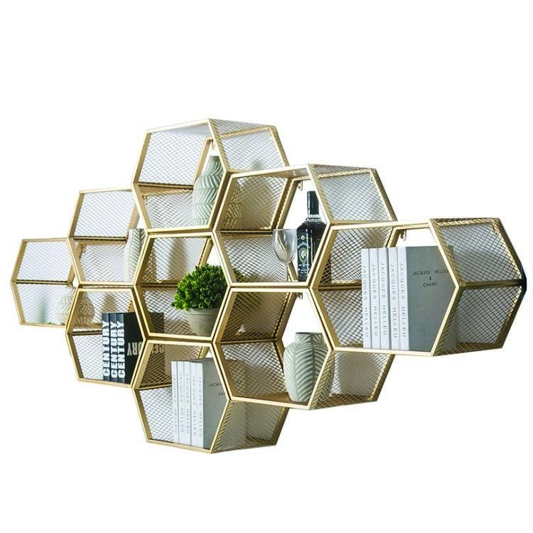 Contemporary Design Style Metal Hexagon Wall Shelf for Wall Mount Storage