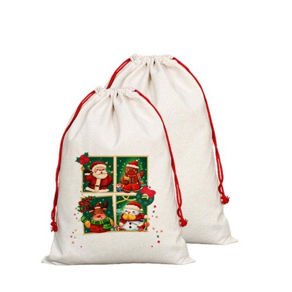 DIY Custom Blank Linen Christmas Drawstring Bags For Sublimation Printing