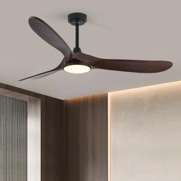 Fábrica mayorista Fan de techo modelo 666 52 pulgadas para sala de estar de madera maciza cuchilla BLDC motor de nuez Fan de techo con luz