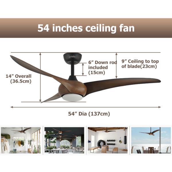 Ventilador de tecto LED com comando remoto e amortecimento de luz Dimmer de apoio Dimmer Sim Rodas descendentes 6