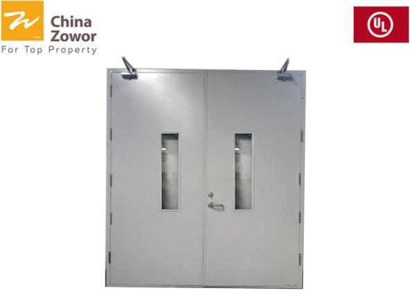White Grey 2100 X 2400 mm Steel Fire Safety Door With Glass 2 Hours Fire Rating 55 mm Thick
