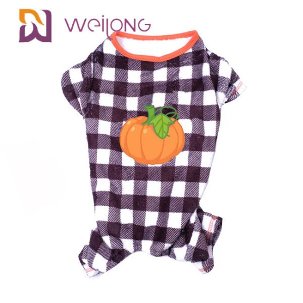 Rubber Print Pumpkin Fleece Dog Pajamas Halloween Plaid Dog Pajamas