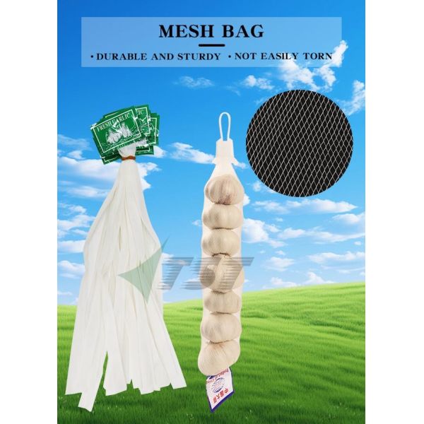 PE 1kg White Color Small Garlic Net Bag For Packaging With Label
