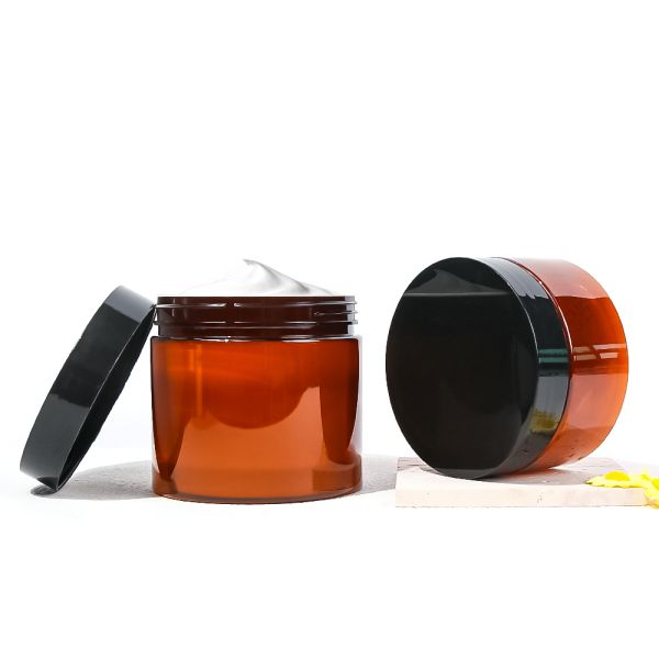 ISO 9001 Certified Amber Color Plastic Cream Jar with Light-Blocking Protection and Wide Opening for Easy Filling